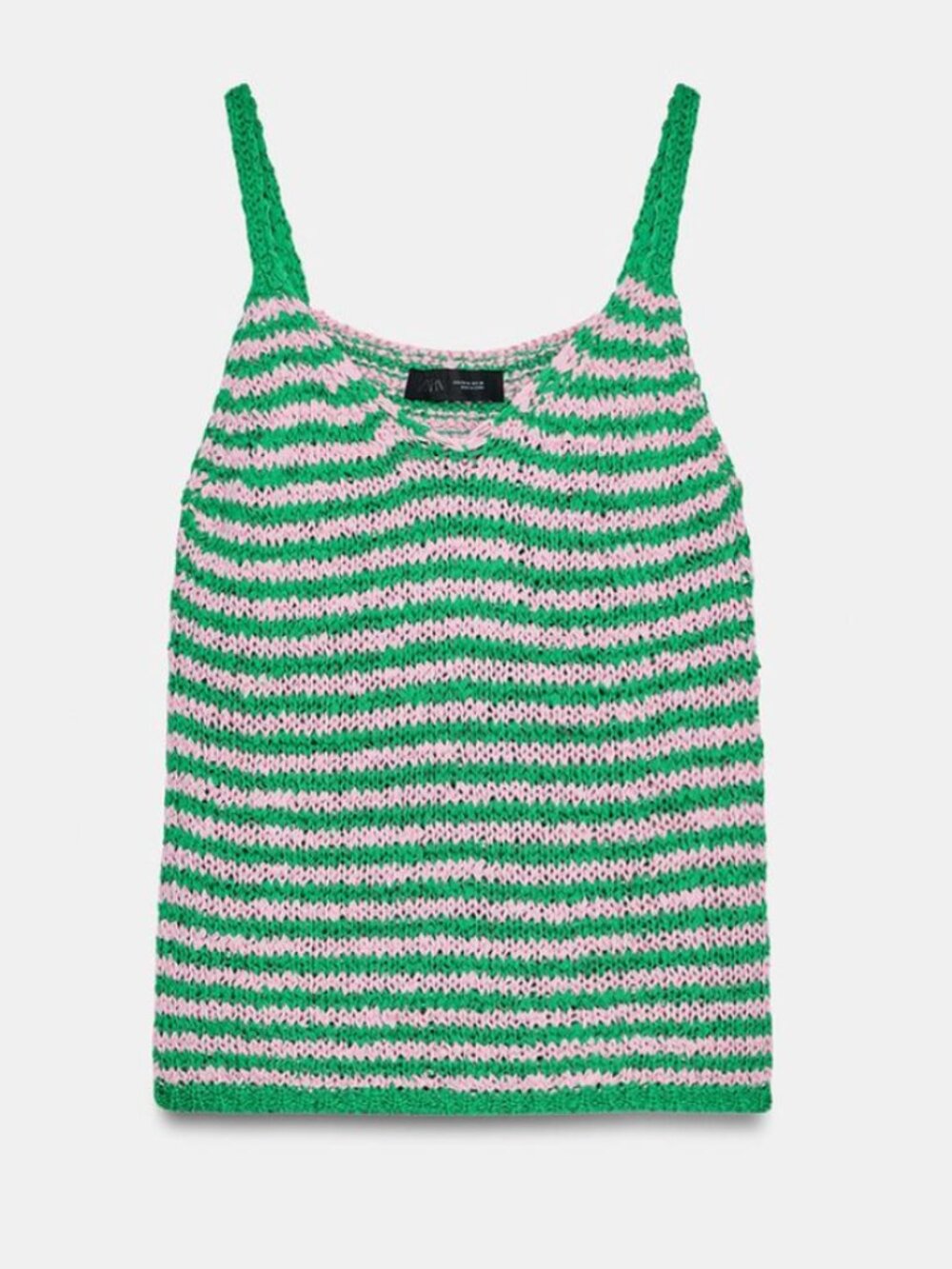 NWT Zara Stripped Knit Strap Top Green & Pink S